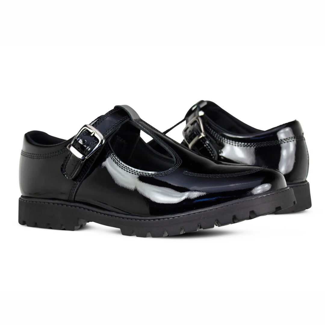 Emily Black Buckle T-Bar School Shoes