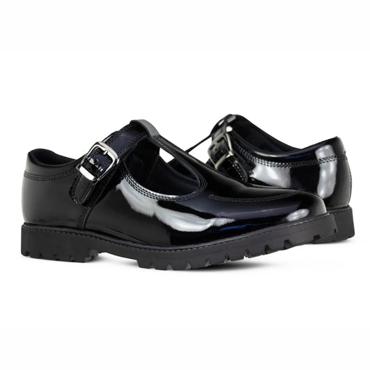 Emily Black Buckle T-Bar School Shoes