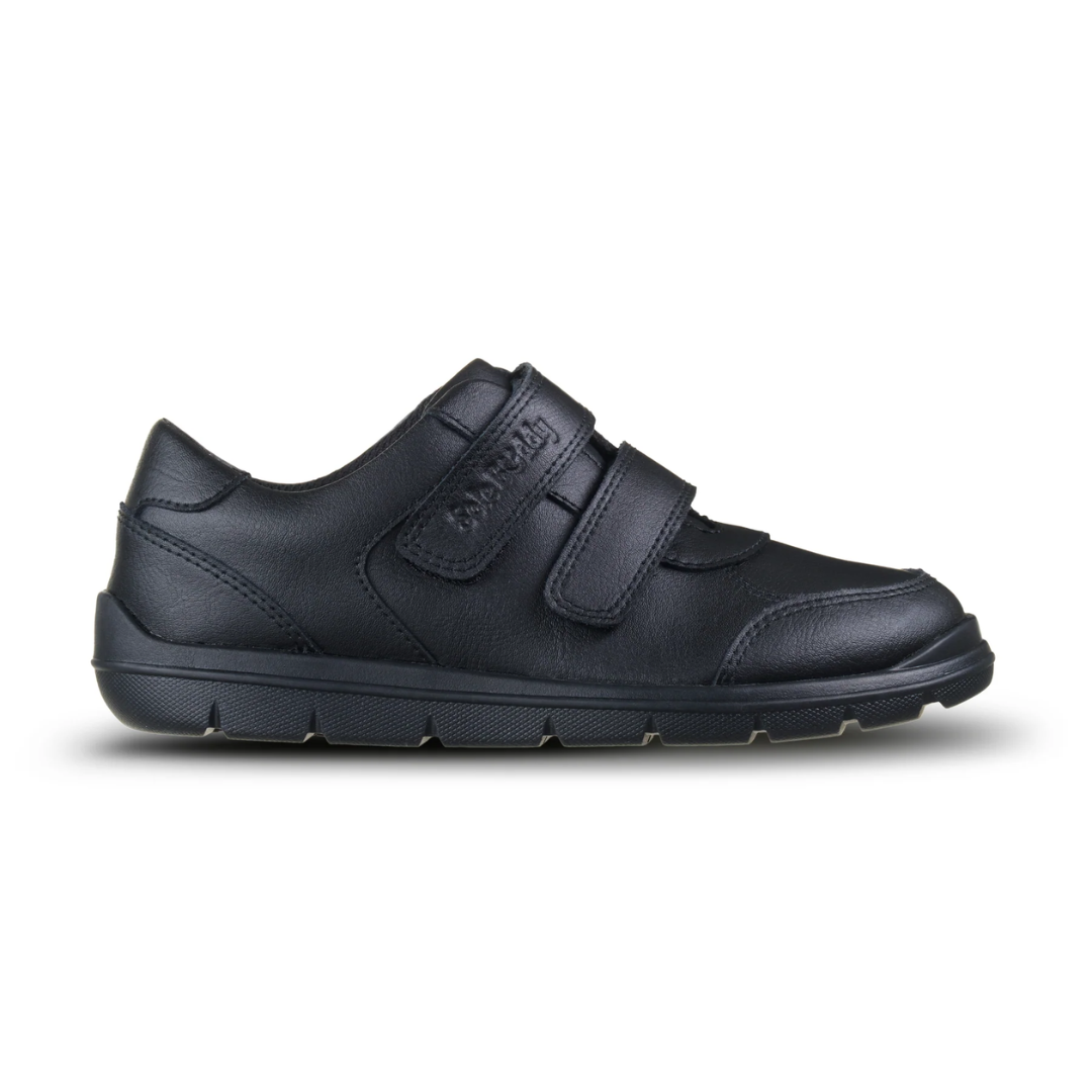 Orbit Black Leather Fitted Soft Touch Tape Up School Shoes