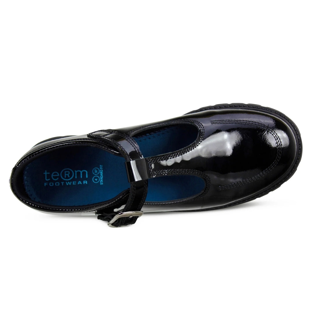 Emily Black Buckle T-Bar School Shoes