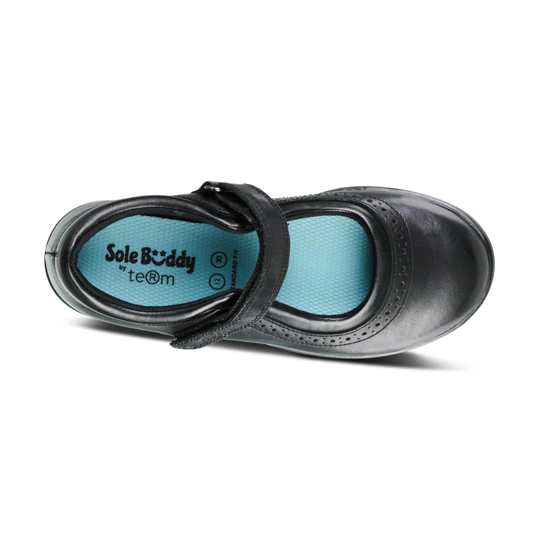 Star Black Leather Fitted Soft Touch Tape School Shoes