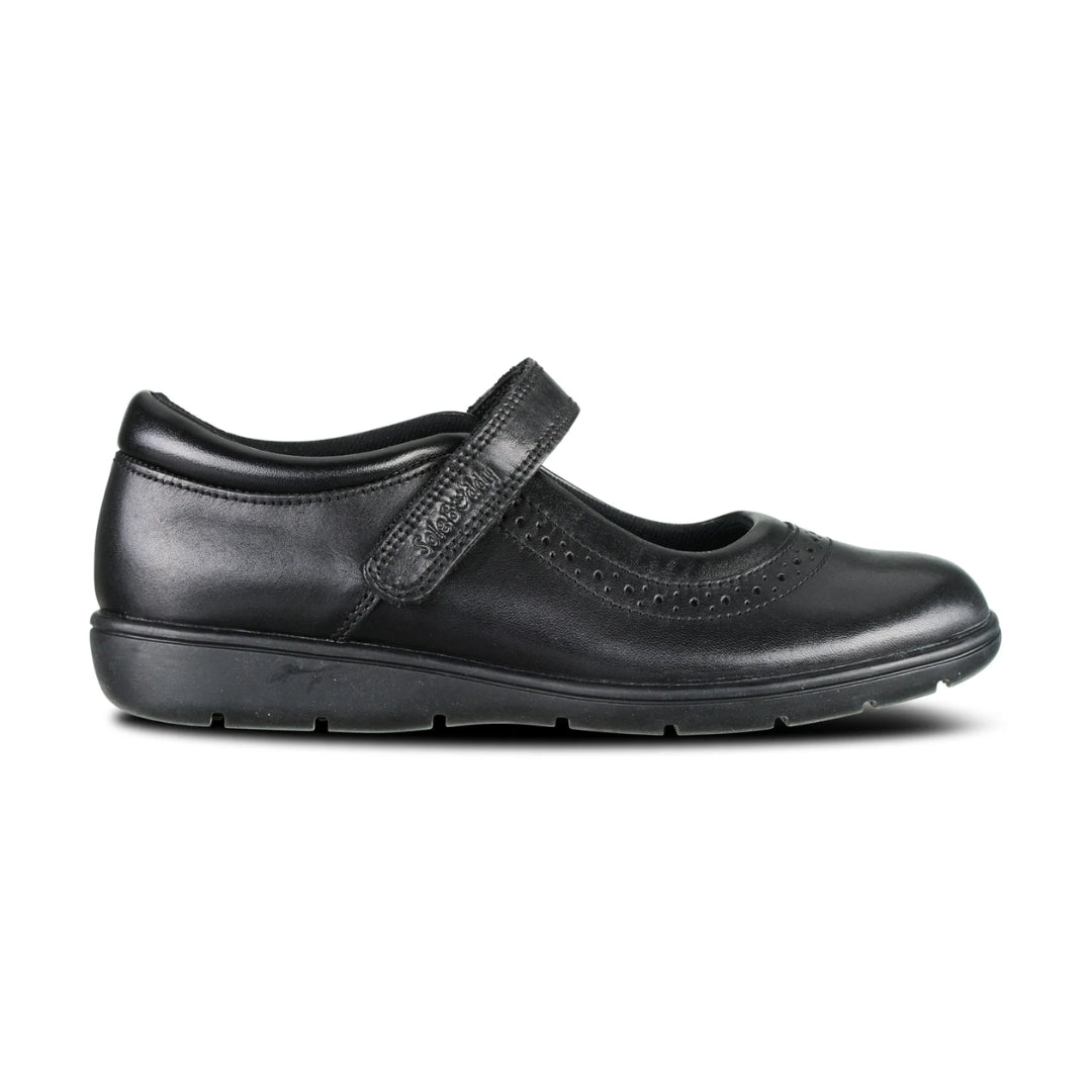 Star Black Leather Fitted Soft Touch Tape School Shoes