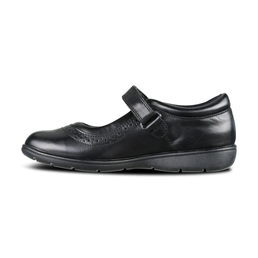 Star Black Leather Fitted Soft Touch Tape School Shoes