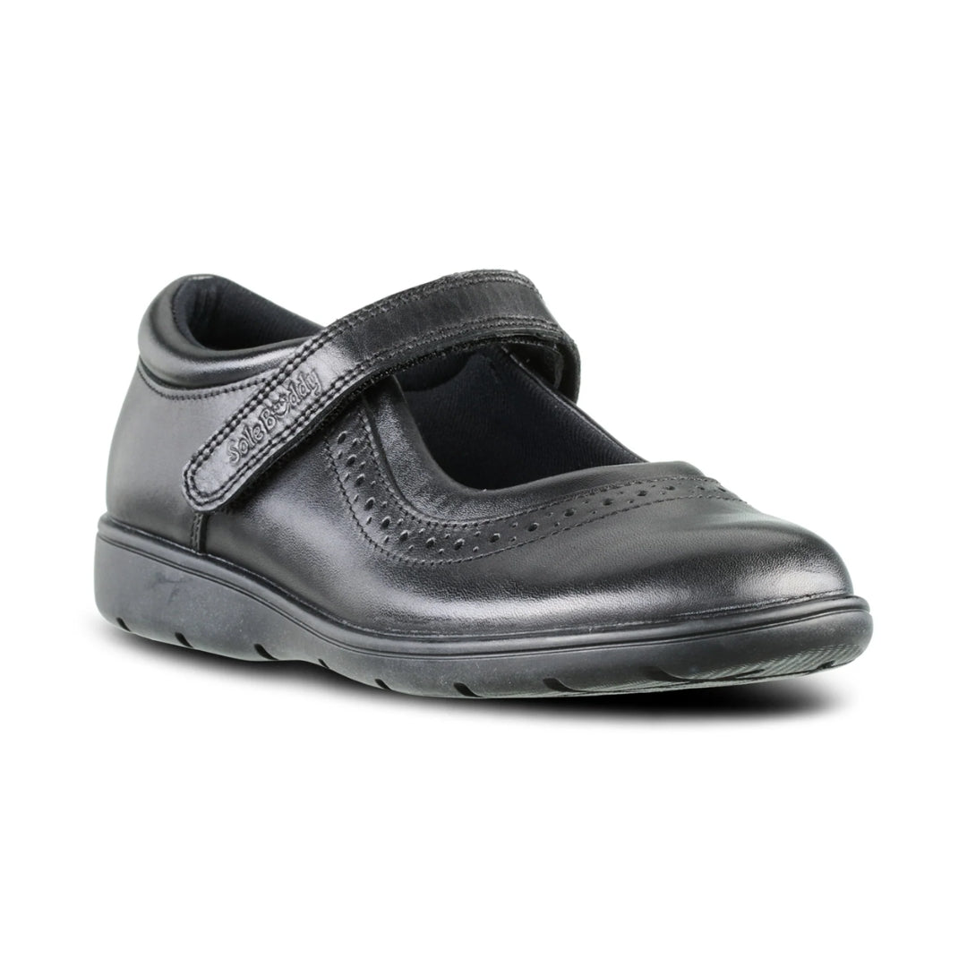 Star Black Leather Fitted Soft Touch Tape School Shoes